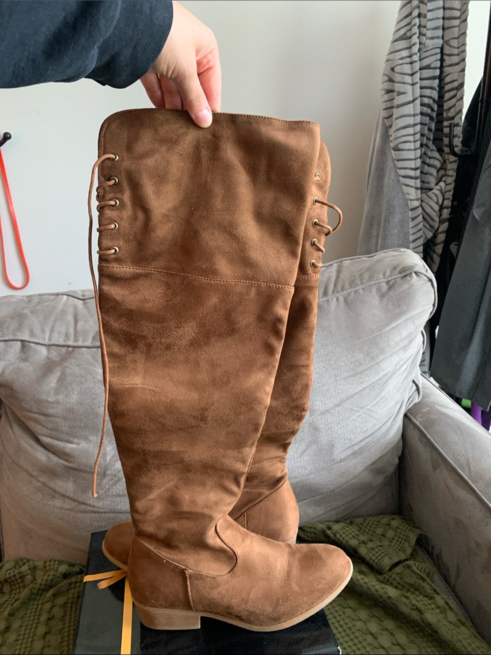 Hawkwell Brown Over-the-Knee Suede Lace-Up Boots